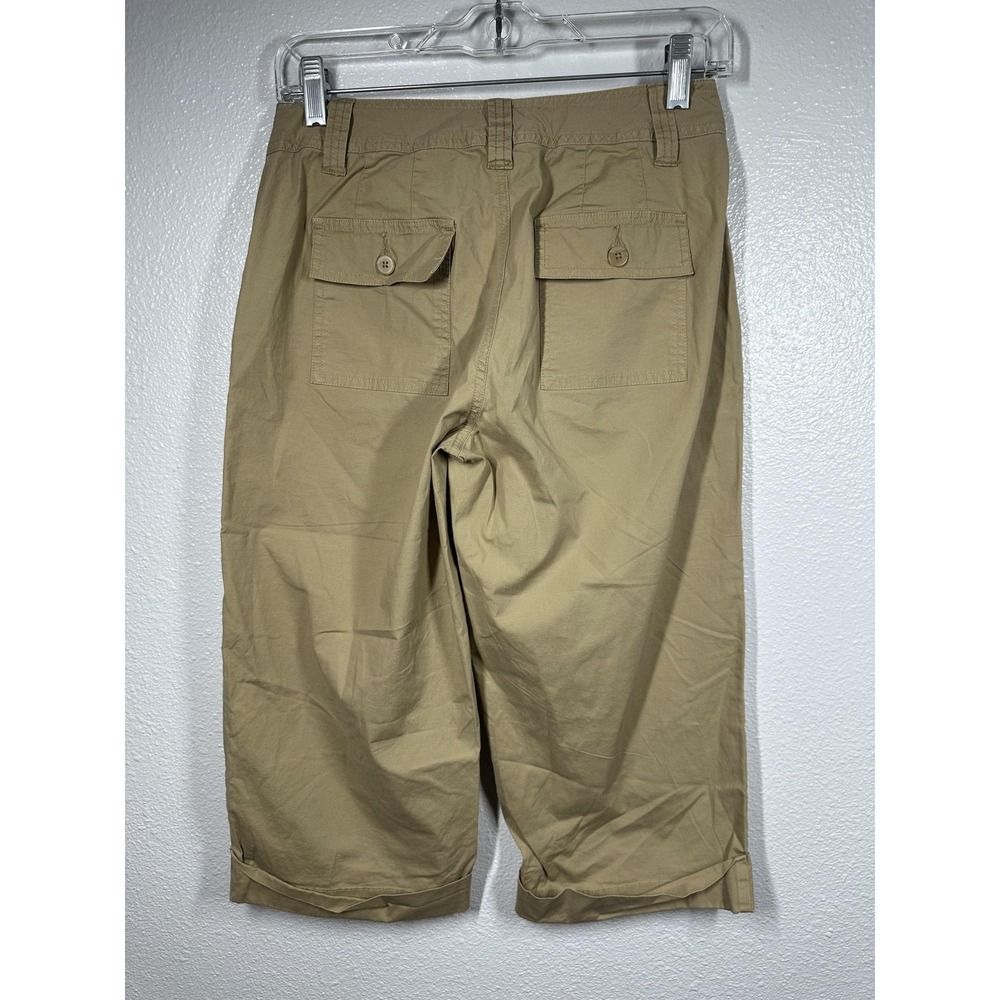 St Johns Bay‎ Capri Pants Womens 4P Khaki Beige Stretch Drawstring Cargo Pockets - Picture 2 of 7